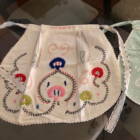 Two Mid Century Hand Embroidered Kitchen Aprons - Picture 2 of 11